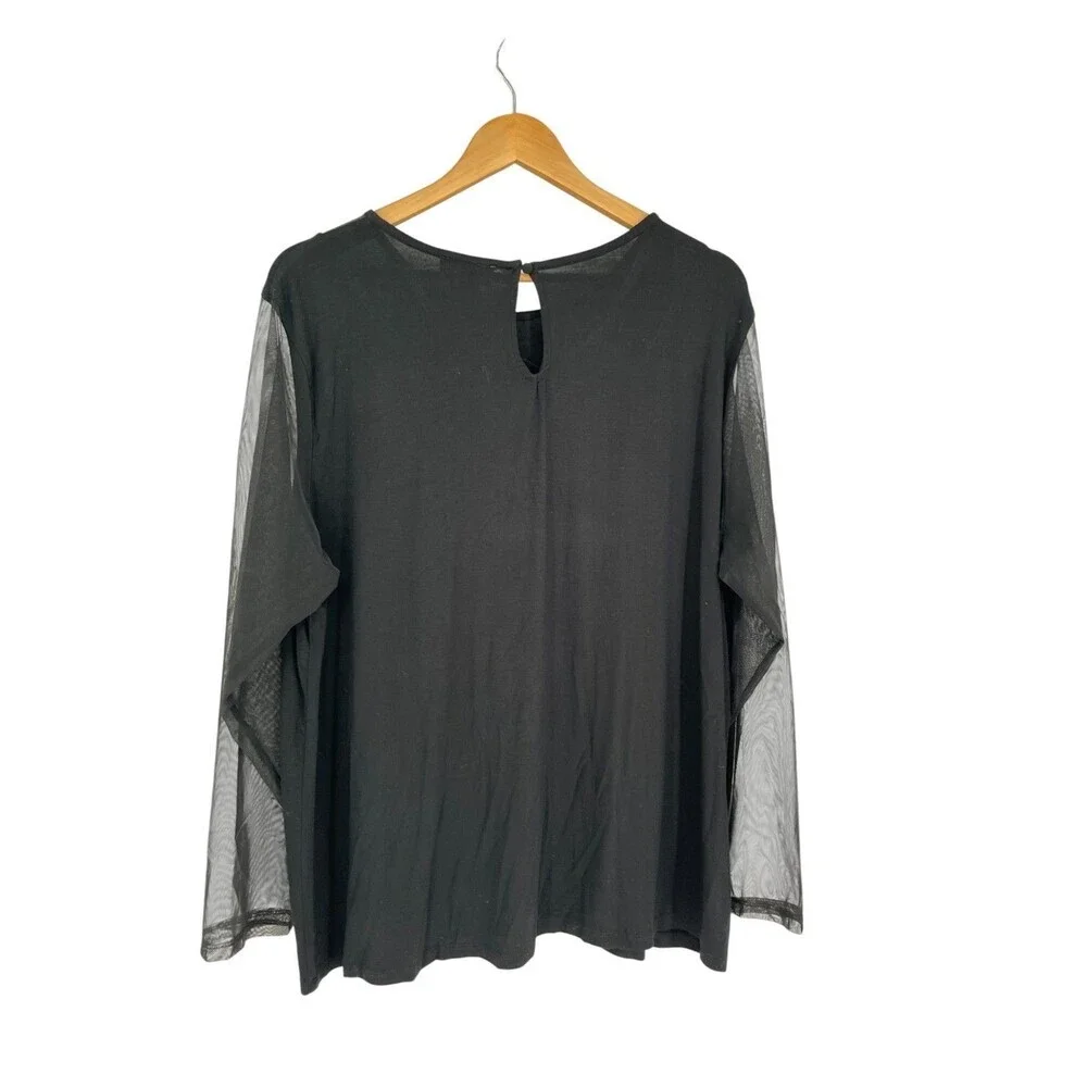 Carmen Marc Valvo Top Women's Size 3X Black Sheer Mesh Sleeves - Picture 2 of 4